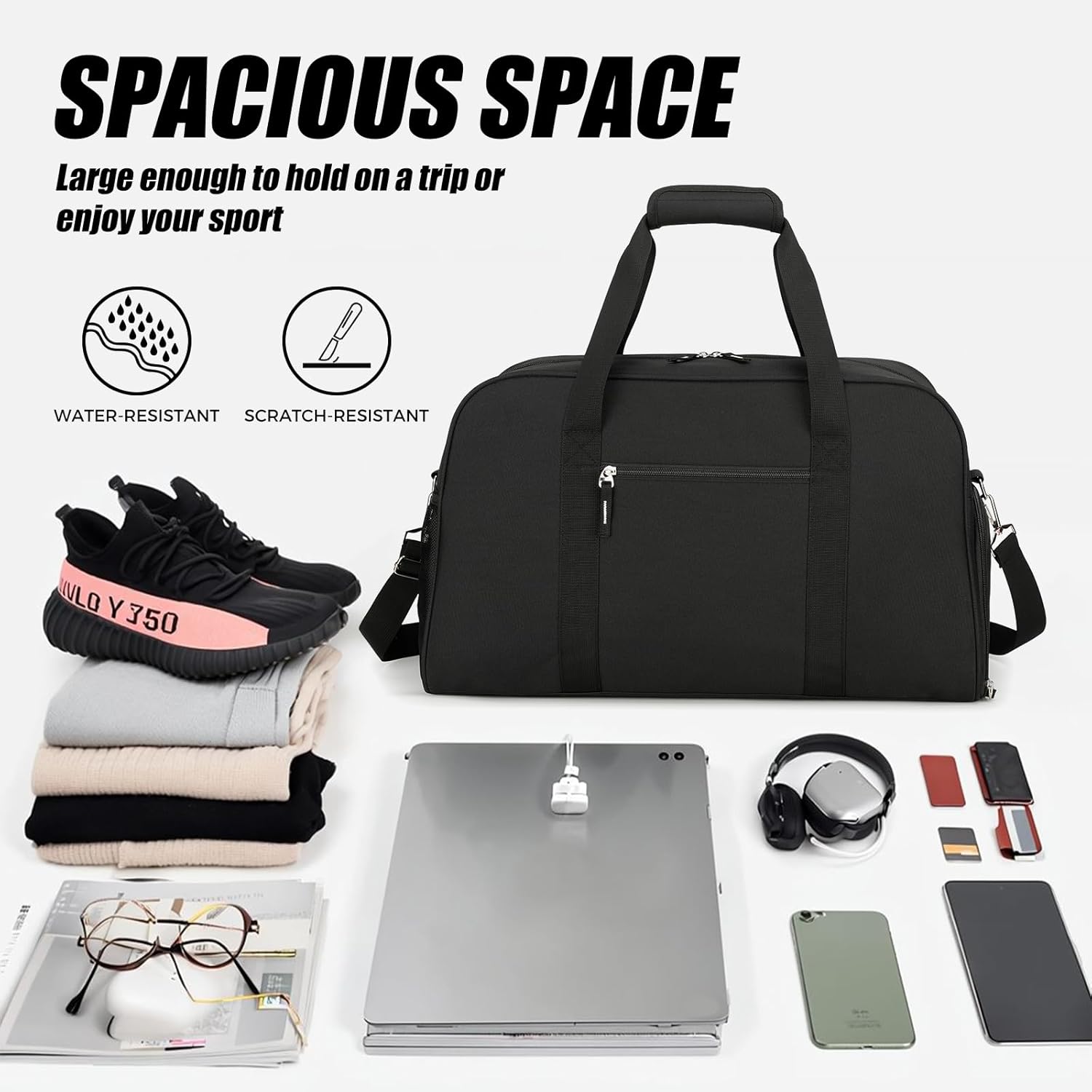 Searock 21 Inch Gym Bag with Shoe Compartment, Sports Duffle Bag for Travel, Carry On Duffel Bag, Weekender Overnight Bags for Men and Women Traveling, Black - Image 6