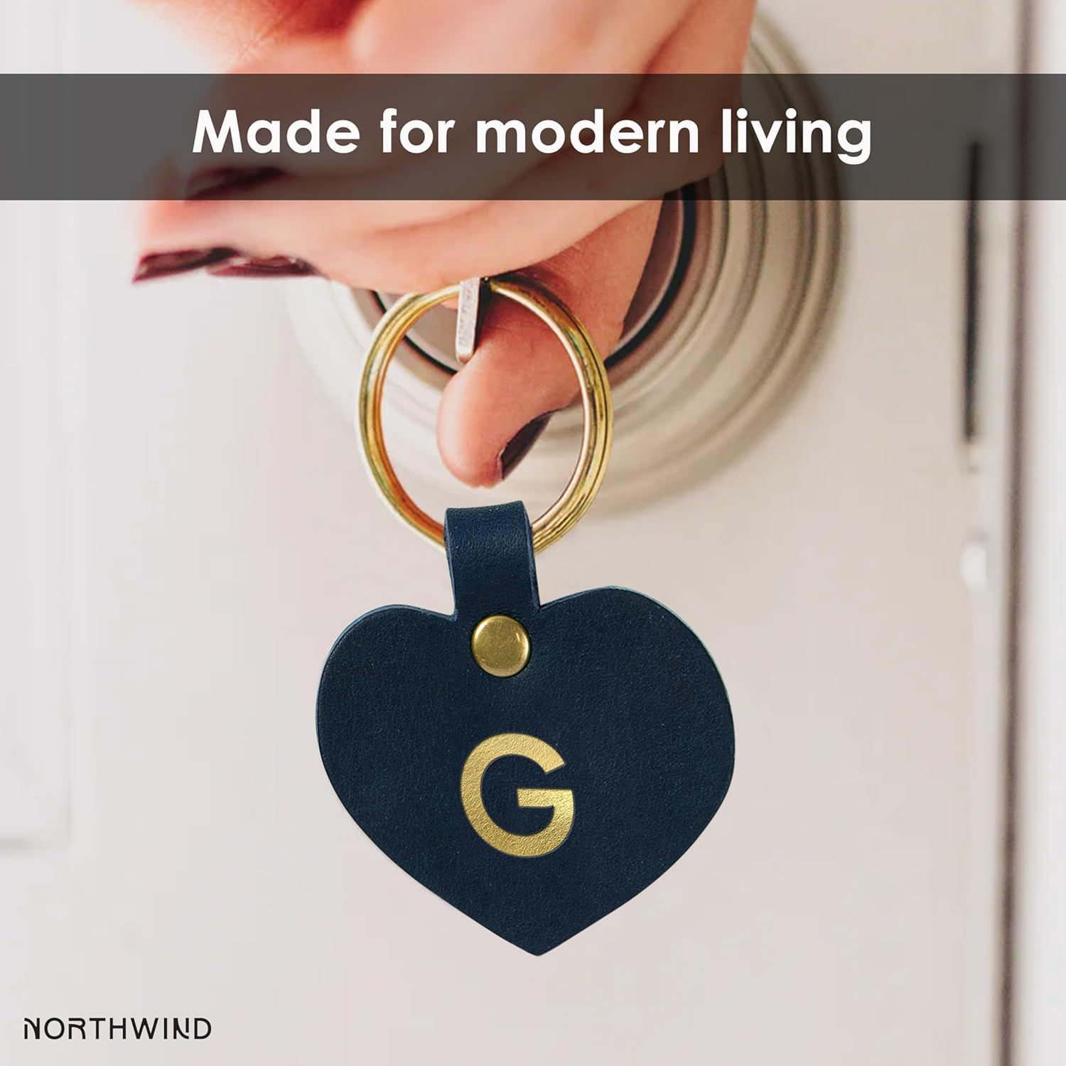 Northwind Personalized Leather Keychain – Custom Full Grain Key Ring Fob – Handmade in USA Gift for Men, Women and Couples - Image 5