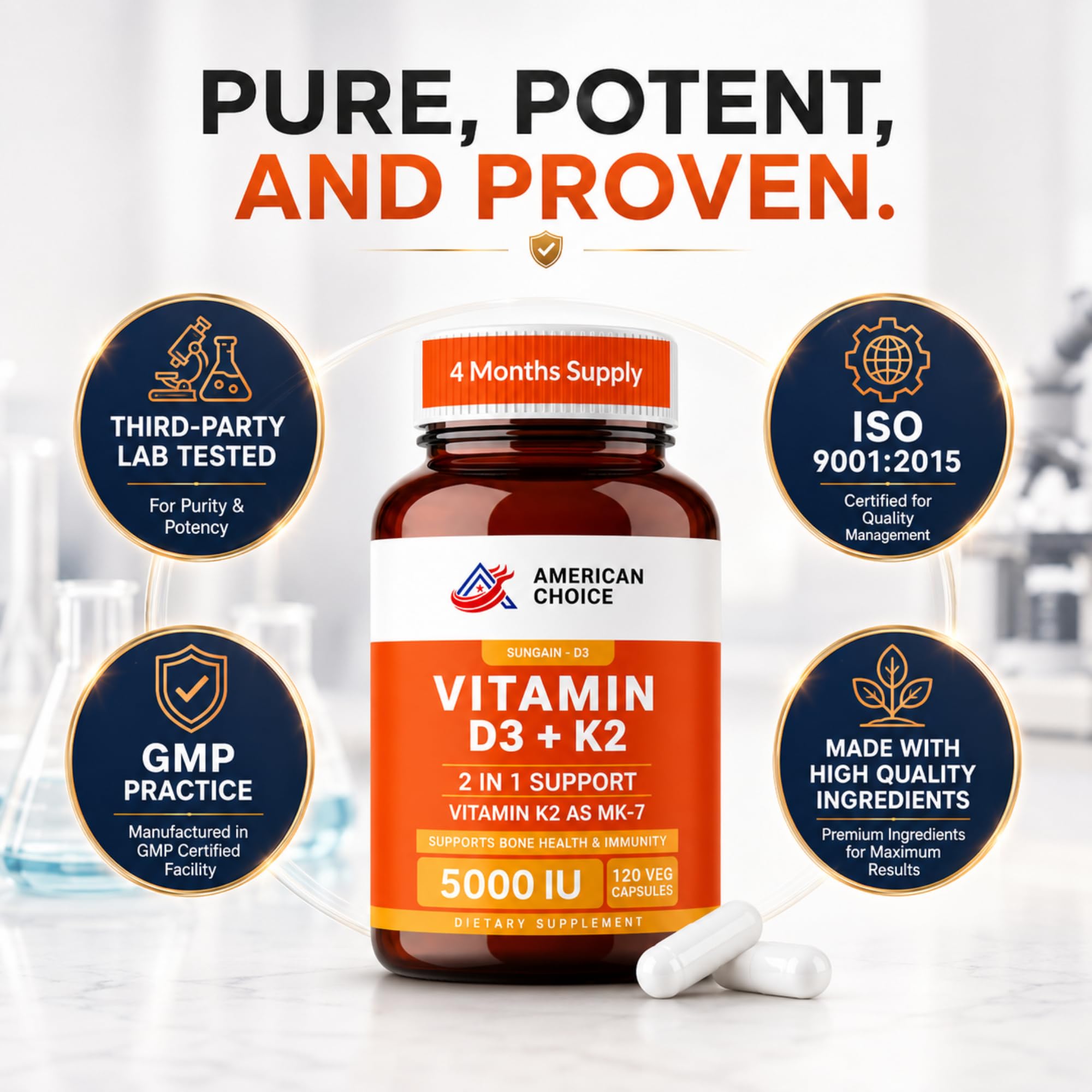 Vitamin D3 5000 IU Supplement, 100mcg Vitamin K2, 120 Veg Capsules — Amazon image 7