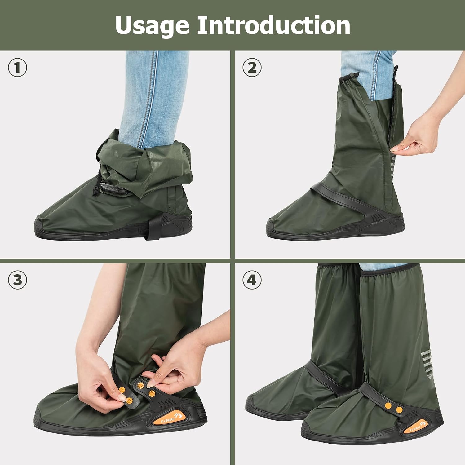 IwIeIaIrI PVC Waterproof Rain Boot Covers with Safety Reflector, Green, 2XL | Reusable foldable overshoes with reflective strip, suitable for rain, snow, cycling & outdoor work.