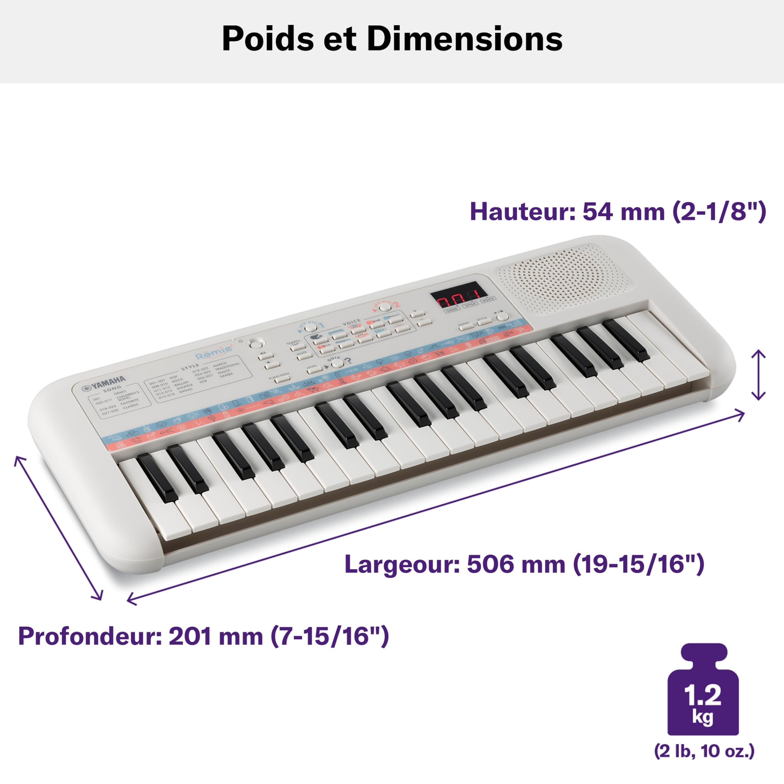 Yamaha Remie PSS-E30 – Clavier Mini Touches – Clavier d'initiation léger et portable pour enfants – Avec sonorités et bruitages intégrés – Blanc