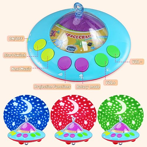 Miniatura 3 de VZO Cuna móvil con música y luces, móvil para cuna con control remoto, rotación, proyección de luz de estrellas, juguetes de cuna para bebés niños y