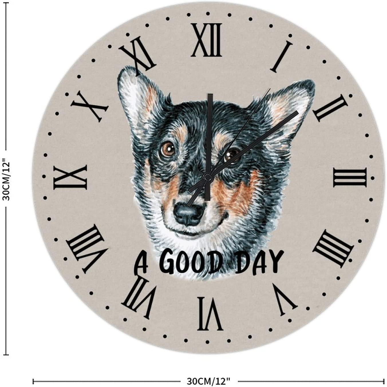 Lancashire Heeler A Good Day Hanging Clock 12in Roman Numerals Wood Wall Clock Silent Non Ticking Tuscan Style Valentine's Day Gift Popular Wall Decor for Hallway Sewing Room Shop Garage image 2