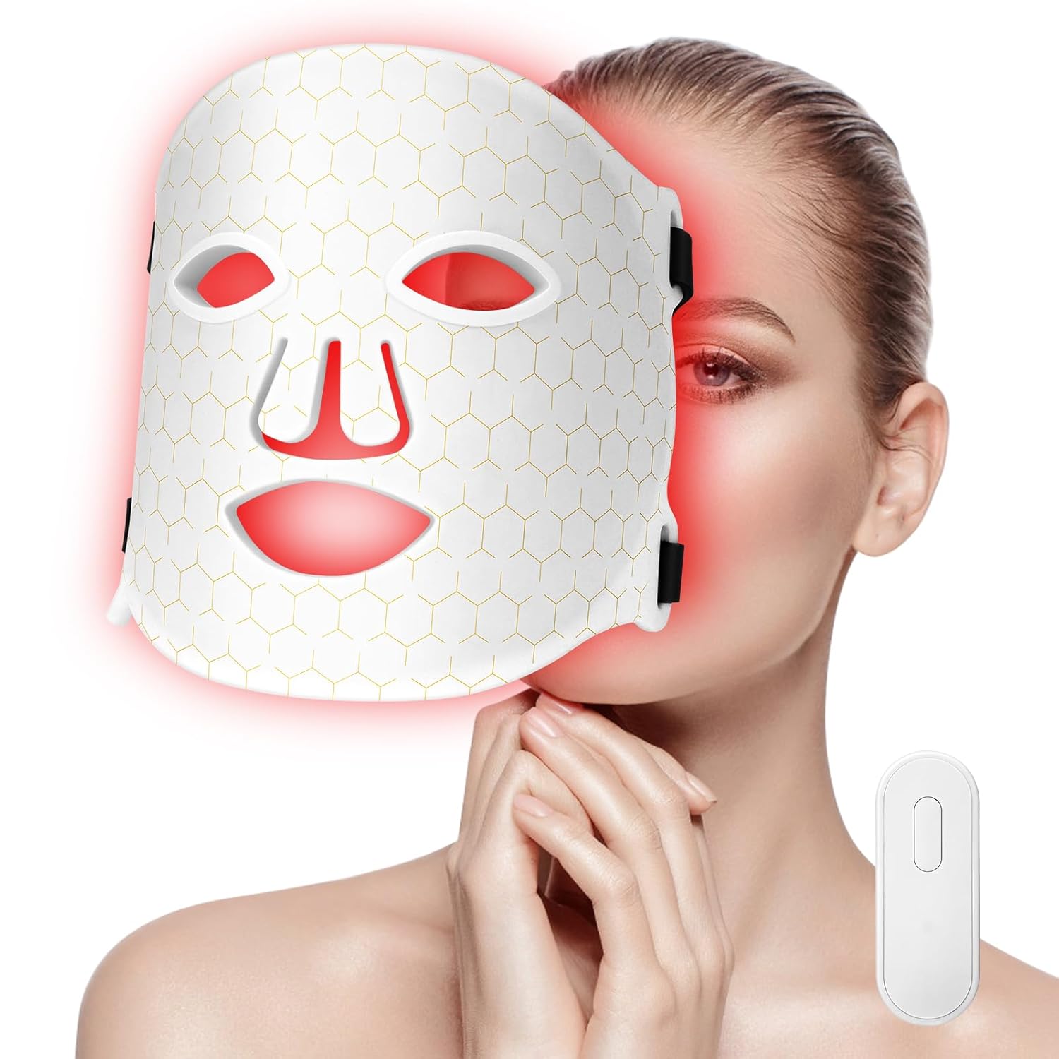 LED maska s červeným svetlom na tvár