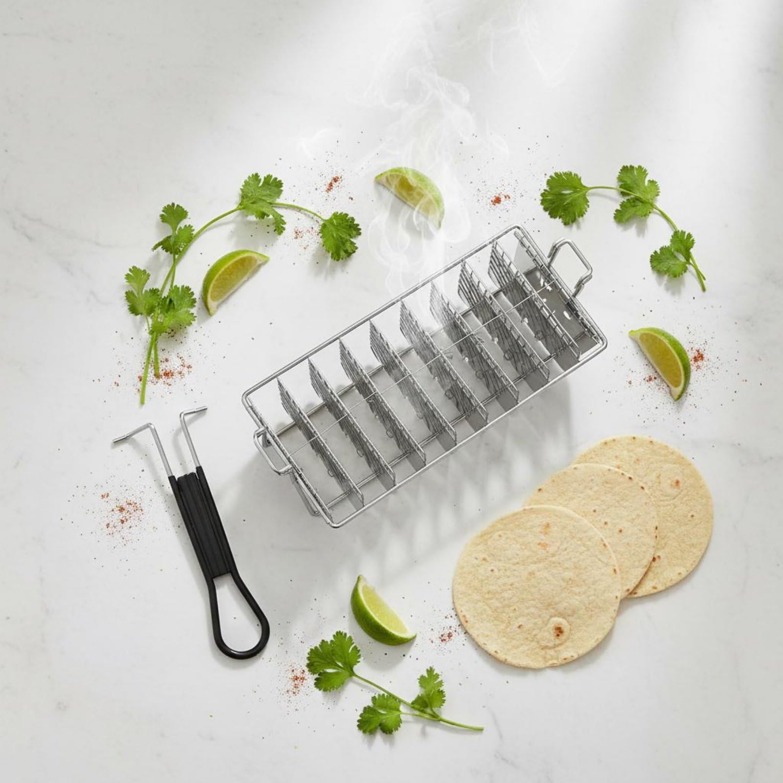 MagiDeal in Acciaio Inox per Frittura Taco Vassoio Supporto Resistente Ad Alte Temperature Facile Presa Lontano Dagli Schizzi Adatto a Cucine Domestiche Ristorazione Mercatini