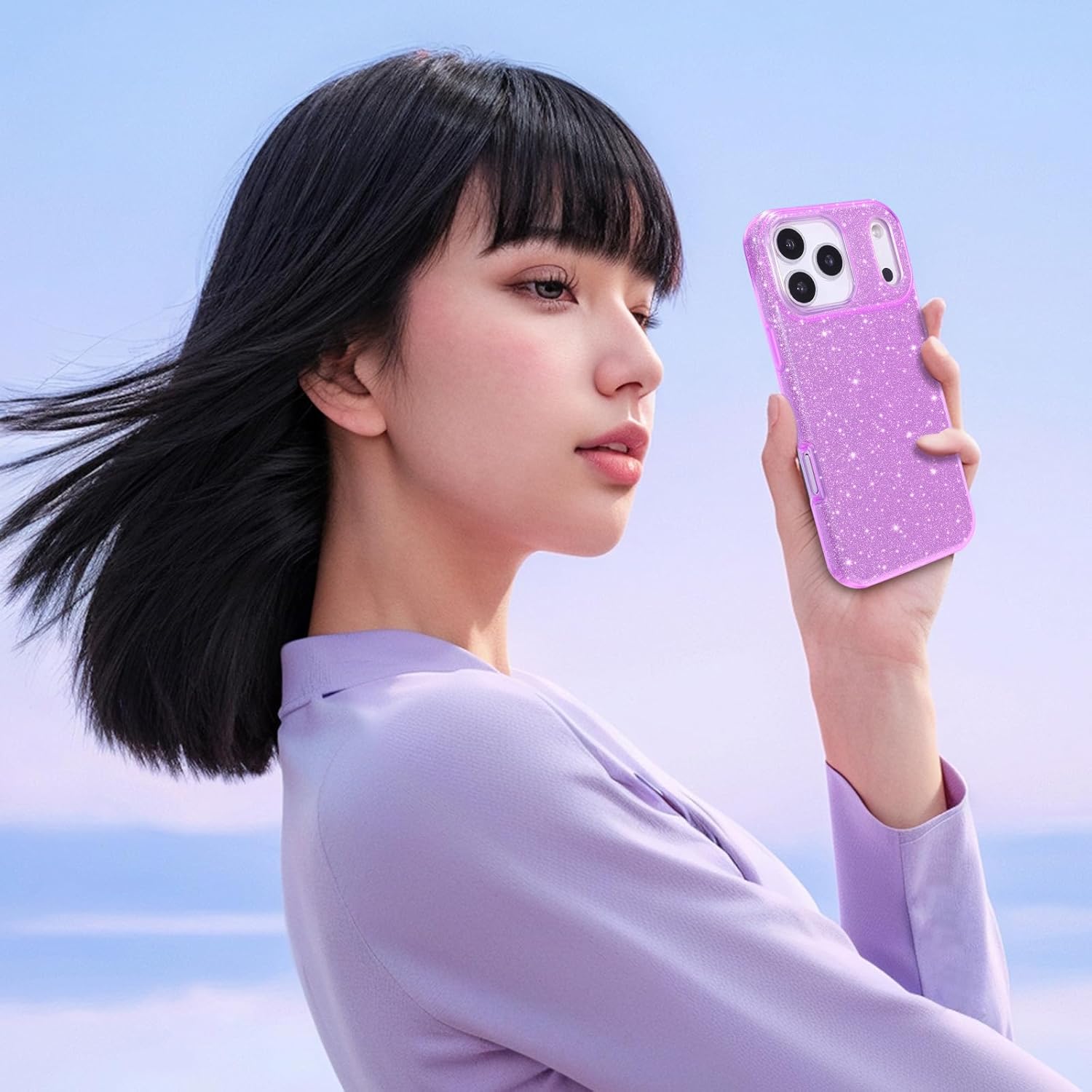 MILPROX Compatible for iPhone 17 Pro Max Glitter Case 6.9 inch, Stylish Luxury Sparkle Shiny Bling Sparkly Case Design for Women Girls, Girly Fashion Chic 3 Layers Bumper Cover - Purple - Image 6