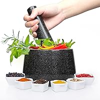 Vista 3 de Heavy Duty Natural Granite Mortar and Pestle Set, 7 Inch 4 Cup Polished Granite Mortar, Solid Stone Grinder, Herb Crusher, Spice Grinder for