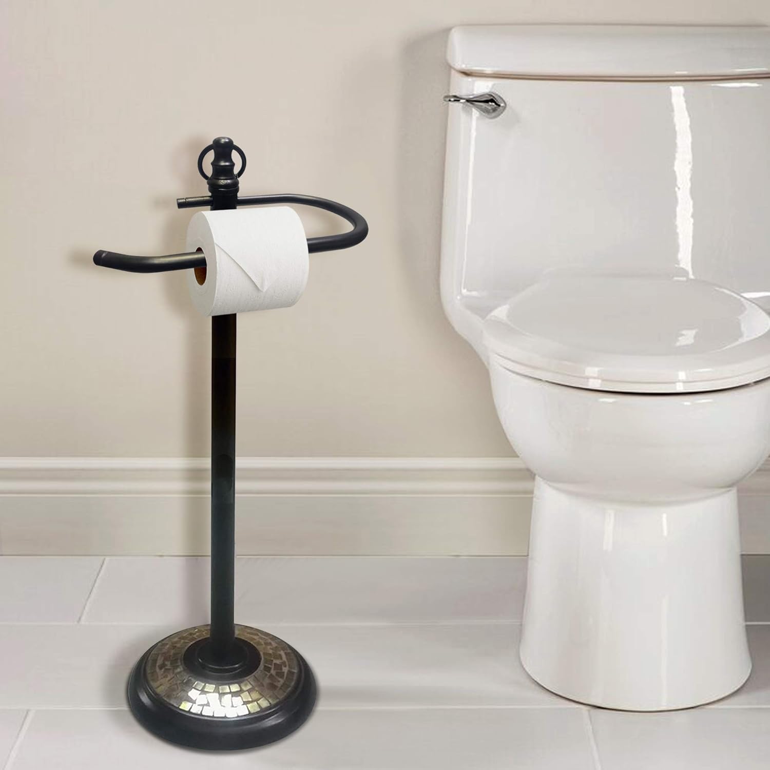 Nusteel Tissue Oil Rubbed Bronze and Mosaic Roll Stand, Amber, TGORB13AMH