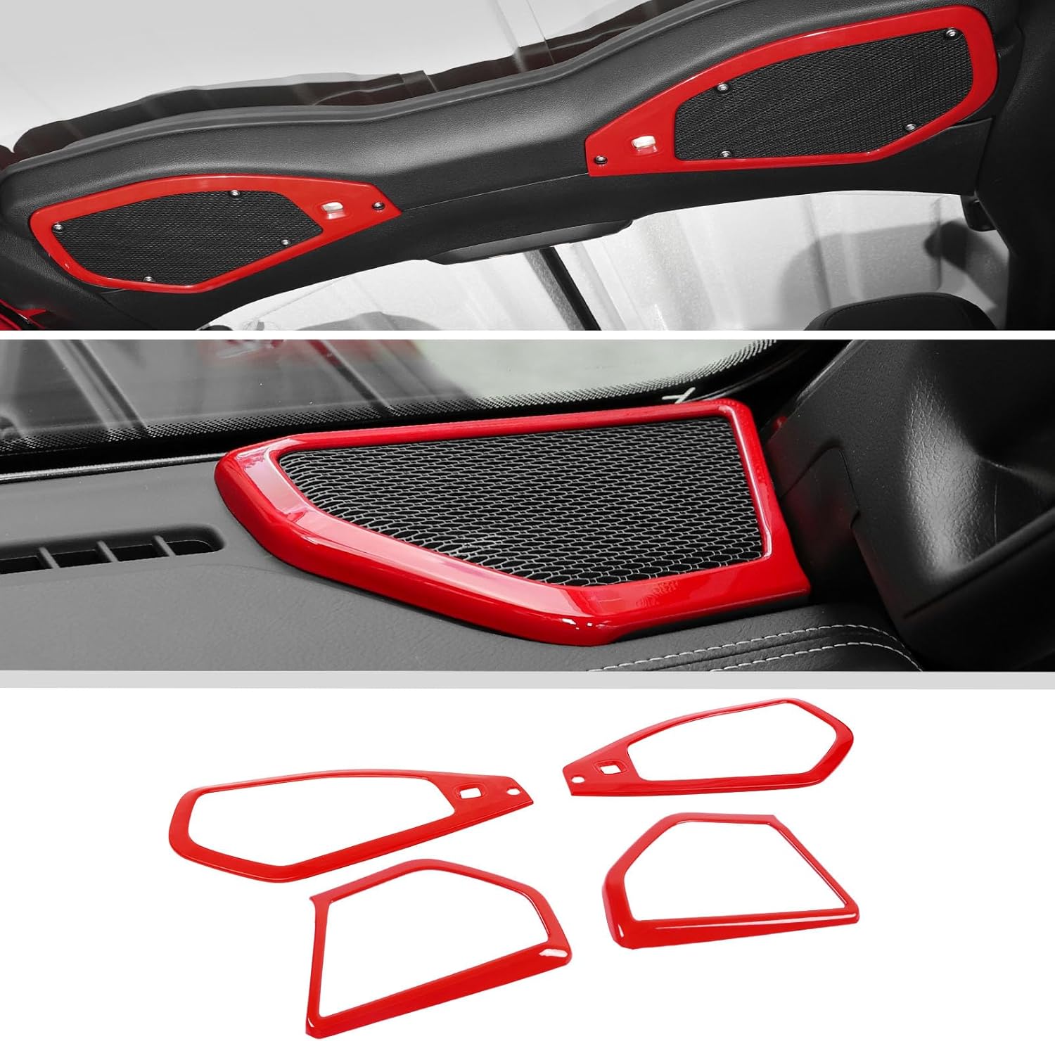 JWWY for Jeep JL Speaker Audio Player Trim Top & A Pillar Cover Trim for 2024-2025 Jeep Wrangler JL JLU & Gladiator JT 4xe Interior Accessories ABS 4PCS Red