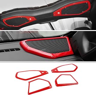 JWWY for Jeep JL Speaker Audio Player Trim Top & A Pillar Cover Trim for 2024-2025 Jeep Wrangler JL JLU & Gladiator JT 4xe Interior Accessories ABS 4PCS Red