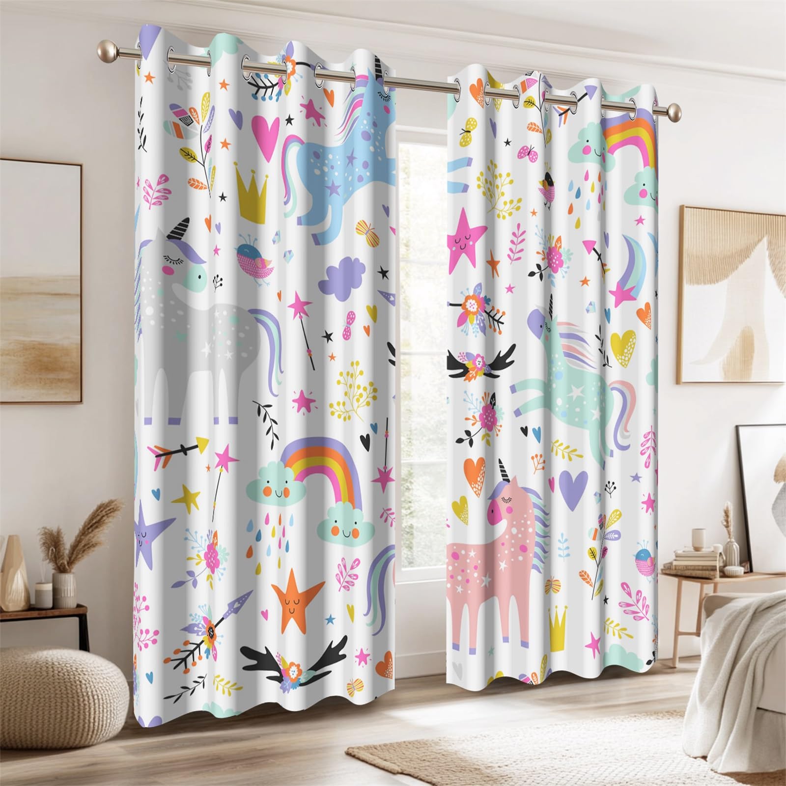 Rideau occultant arc-en-ciel nuage pour chambre d'enfants 135x245cm 2 panneaux