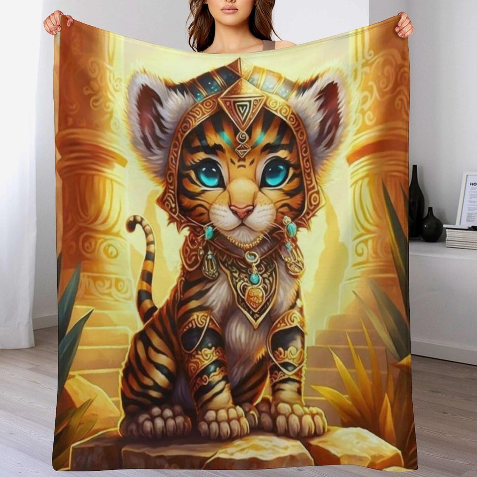 Couverture flannel douce imprimé tigre pour lit toutes saisons