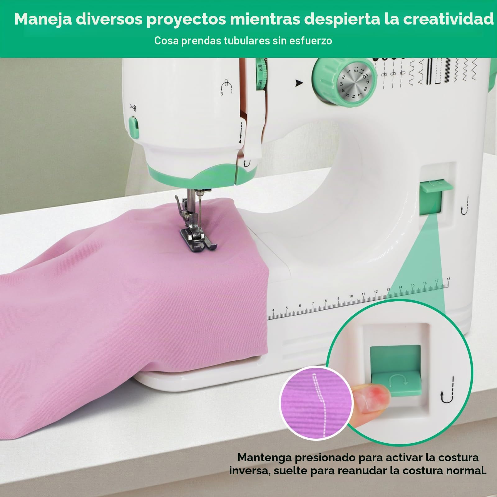 Máquina de Coser Portátil Eléctrica para Hogar y Principiantes, Fácil de Usar, 12 Puntadas, 6 Prensatelas, Pedal y 2 Velocidades, Ideal para Arreglos, DIY y Costura Doméstica