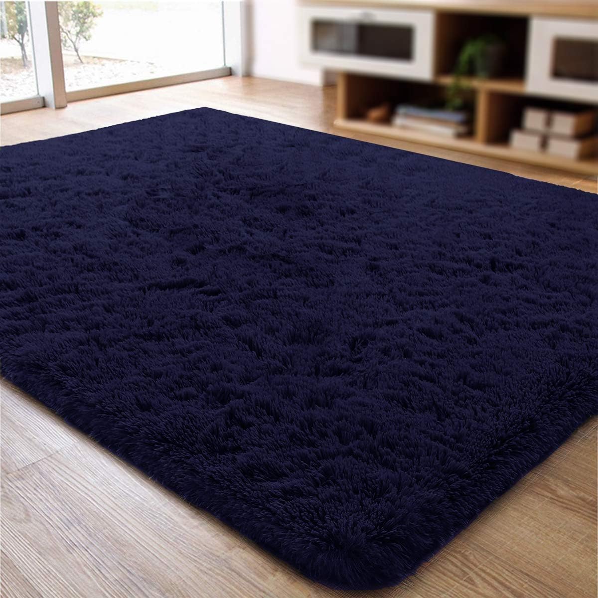 ACTCUT Ultra Soft Indoor Modern Area Rugs Fluffy Living Room Carpets for Children Bedroom Home Decor Nursery Rug 4x5 Feet, Navy