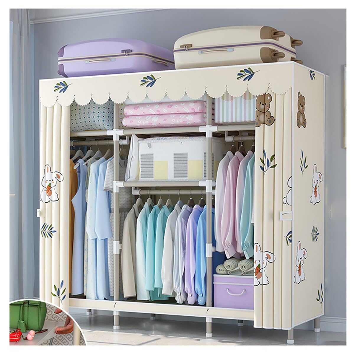 Portant à vêtements avec housse et 4 étagères de rangement pour une penderie de chambre