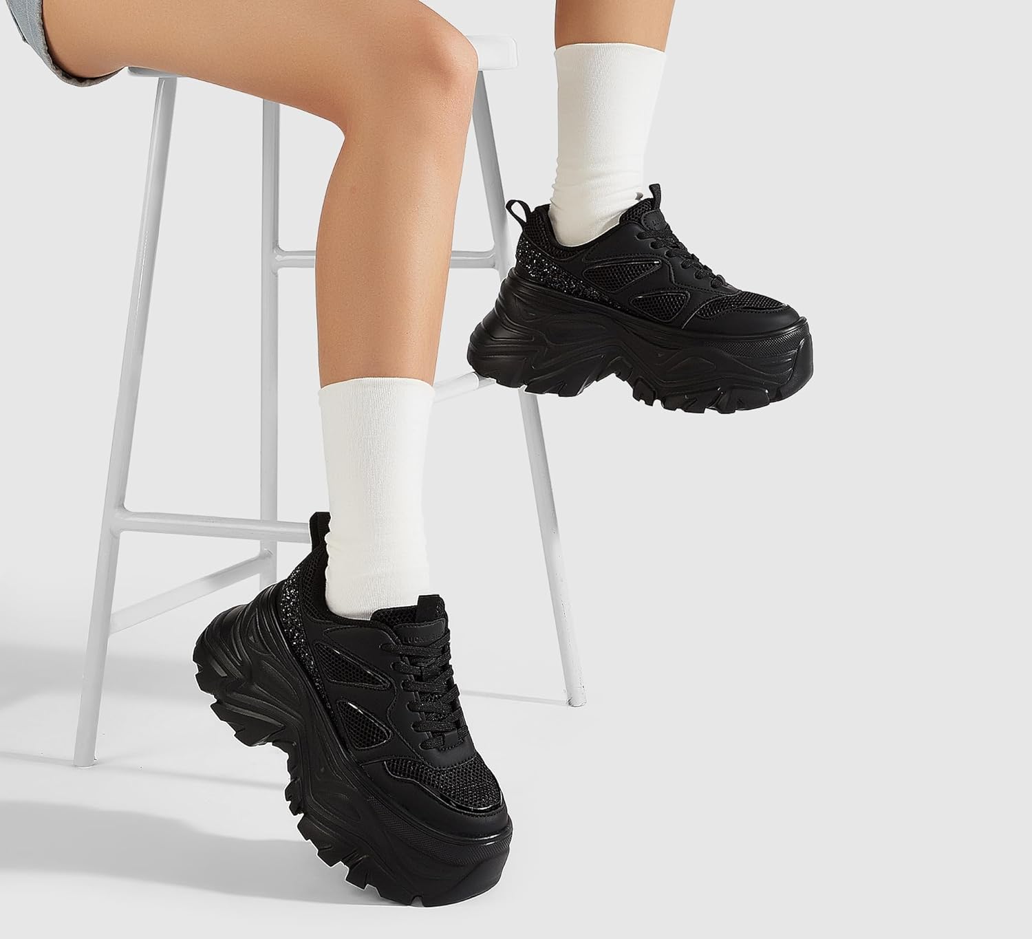 LUCKY STEP Women's Rhinestone Chunky Sneakers Breathable Lace-Up Platform Walking Sneakers Fashion Casual Dad Shoes - Image 2