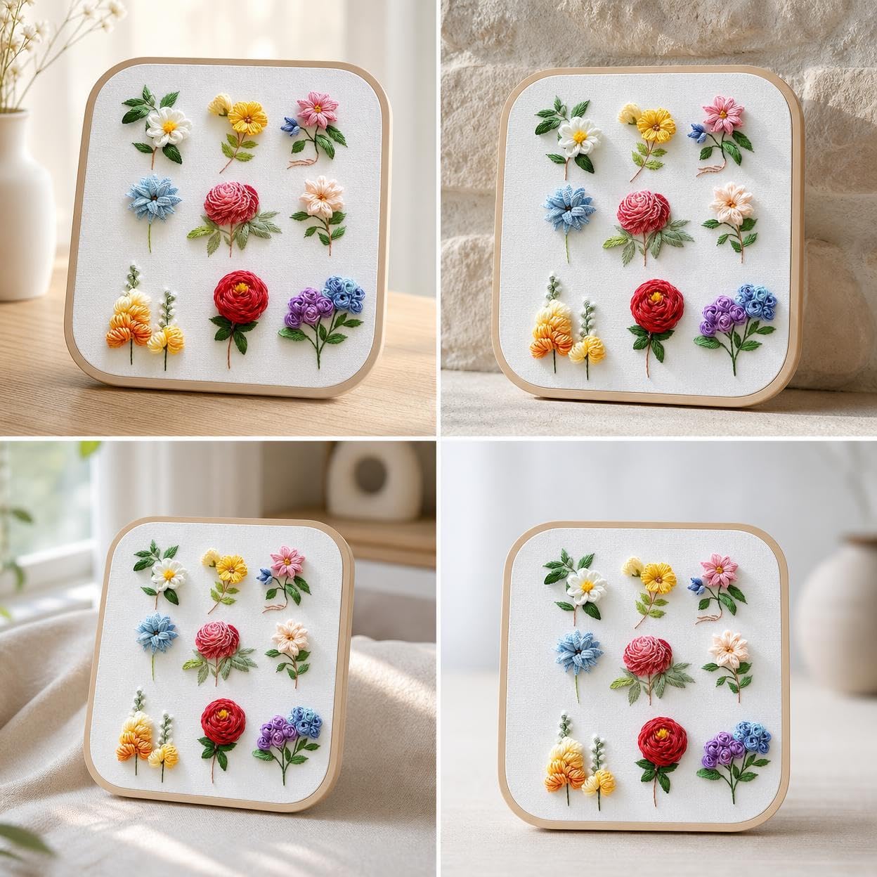 Yunmeryker Kit Broderie Débutant Complet, Activité Manuelle Adulte DIY, Motif Effaçable & Tutoriel Vidéo, Avec bien Sans Tambour, Kit de broderie DIY (avec cerceau à broder)