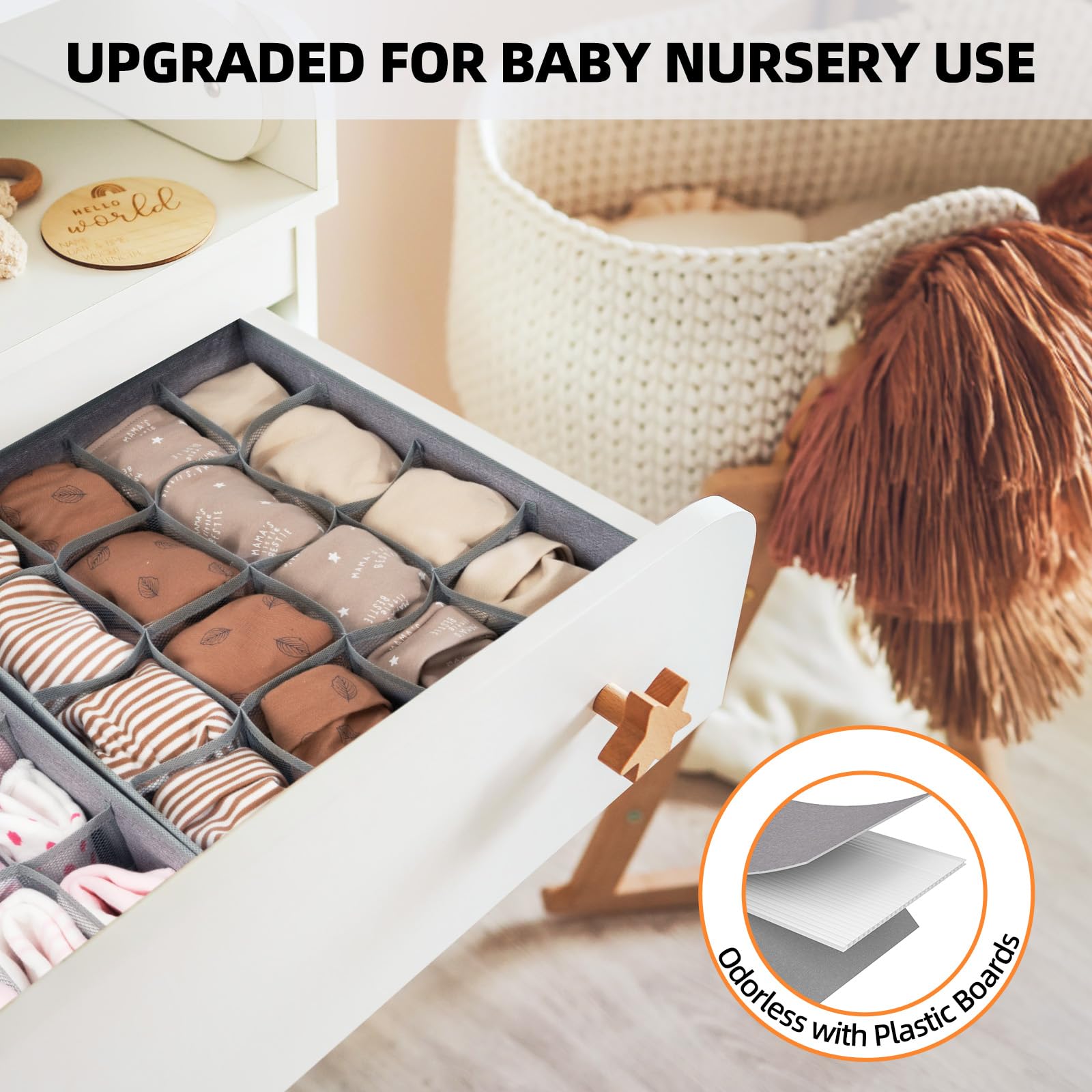 Criusia Große Schubladen-Organizer für Socken, Unterwäsche, waschbar, robuster Stoff, Schrank-Organizer und Aufbewahrungsbehälter, 90 Zellen, Kommoden-Organizer, Trennwand für Babykleidung, Krawatten,