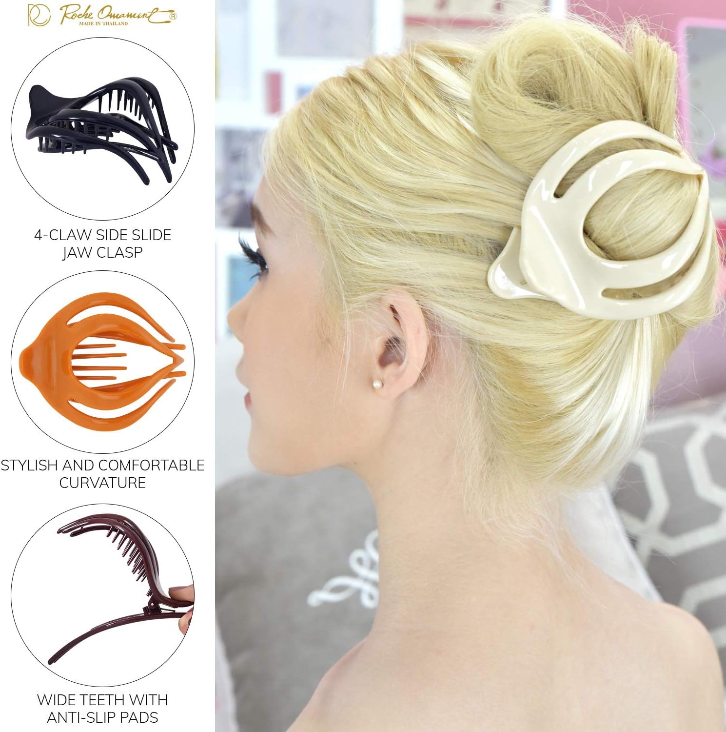 RC ROCHE ORNAMENT 6 Pcs Womens Clutcher Cute Curvaceous Hollow Banyan Leaf French Eyelet Lightweight Strong Firm Claw Clamp Comb Premium Fashion Accessory Hair Clip - Image 3