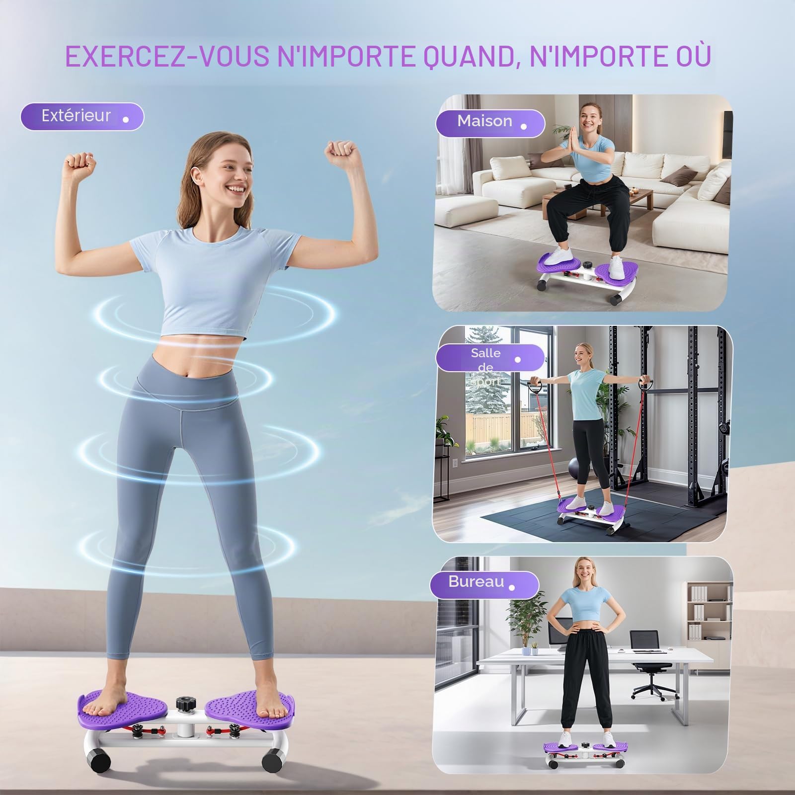Torsion Disque de Taille, Twist Waist Disc Board avec cordon de serrage, équipement de fitness pour la maison,Appareil de torsion de la taille avec résistance réglable et fonction de massage