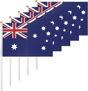 ASUNO 20 Pack Australia Flags HandHeld Small Banners 5 × 8 Inch Mini Australian Stick Flag Polyester for Party Decorations World Cup International Festival Events Indoor and Outdoor