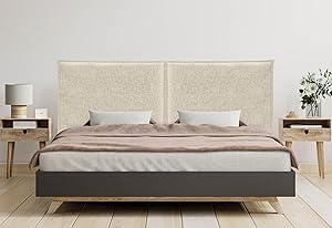 DHOME Cabecero de Lino Natural con Ribete hasta el Suelo con 8cm de Grosor Cabezal Tapizado Cama Dormitorio Moderno Top Trending (Lino Natural, 180cm Dual (Camas 180/170))