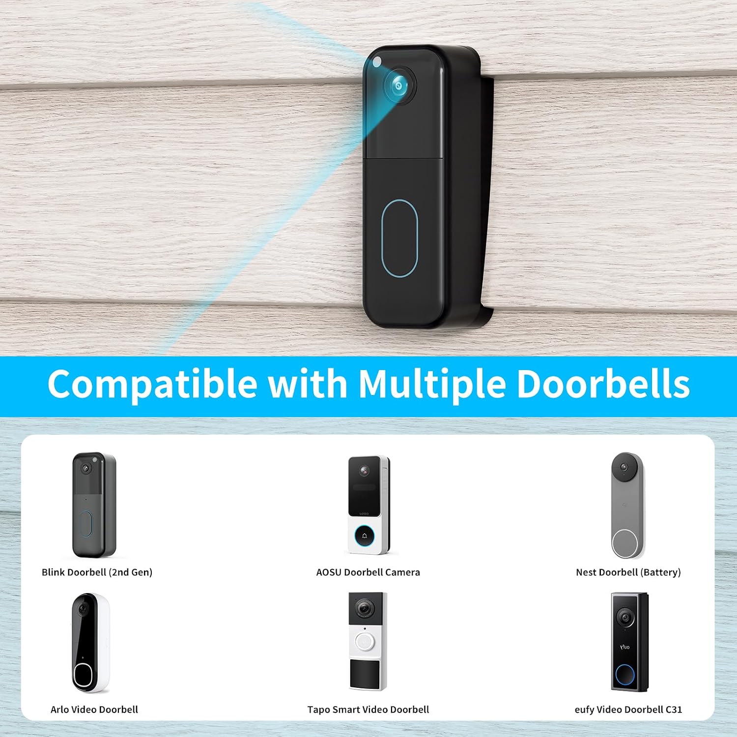 Blink Doorbell Vinyl Siding Mount,Compatible with All-New Blink Video Doorbell Camera (2nd Gen),Adjustable Doorbell Corner Wedge Kits (Only Apply for 4" Standard Vinyl Siding),Black
