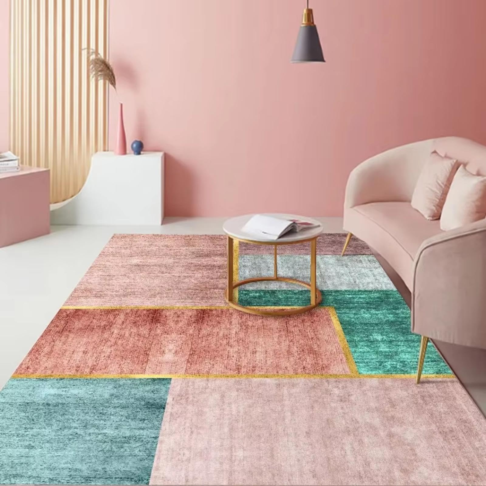 Tapis de salon rose moderne pour habiller un chevet de chambre à coucher cosy