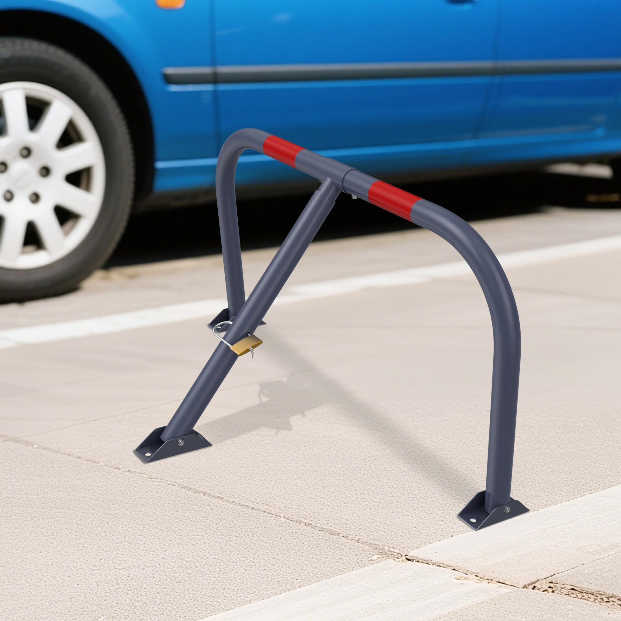 NAIZY Barrières de parking pliables 78 x 44 cm avec serrure et bandes réfléchissantes - En métal - Pour garage et place de stationnement