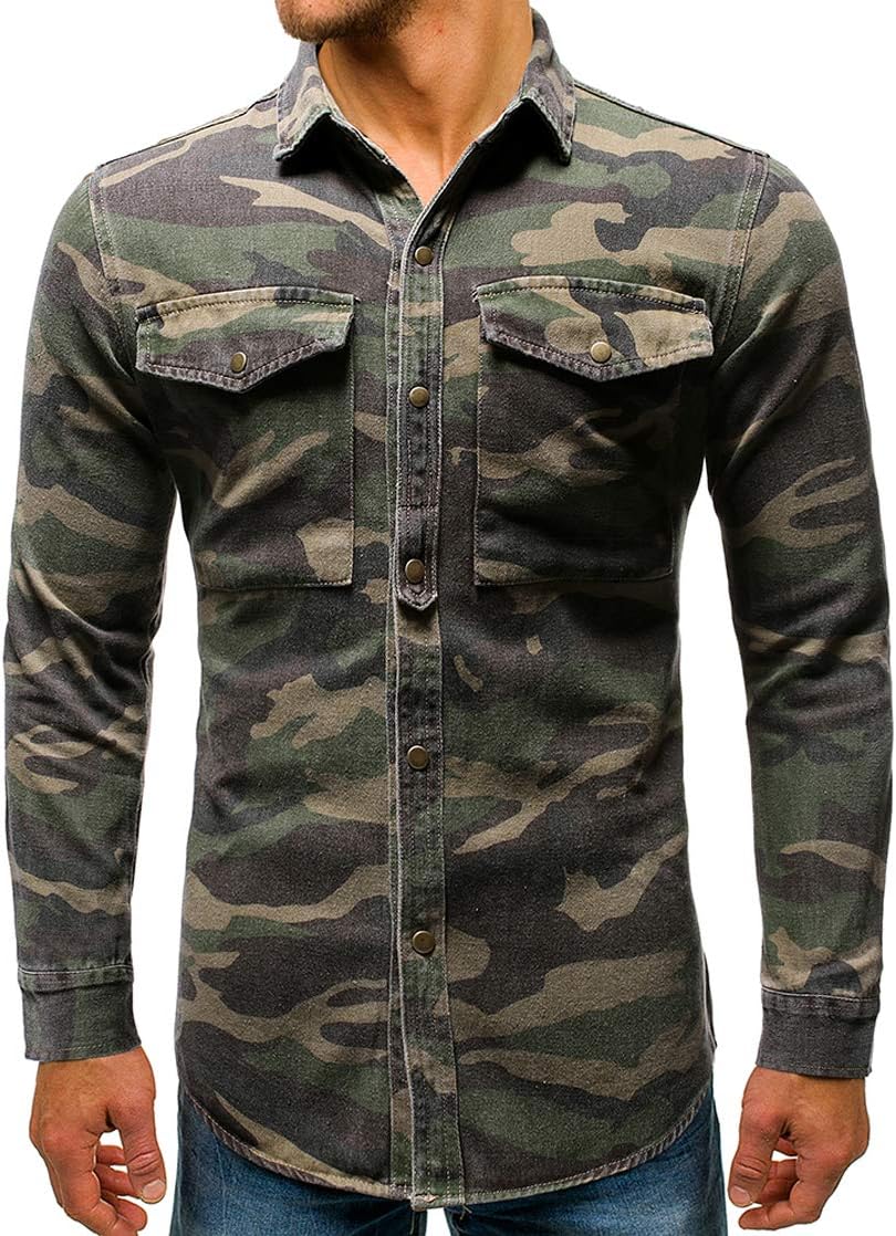 chouyatou Men's Military Style Short/Long Sleeve Camo Printed Button Down Shirt - Image 3