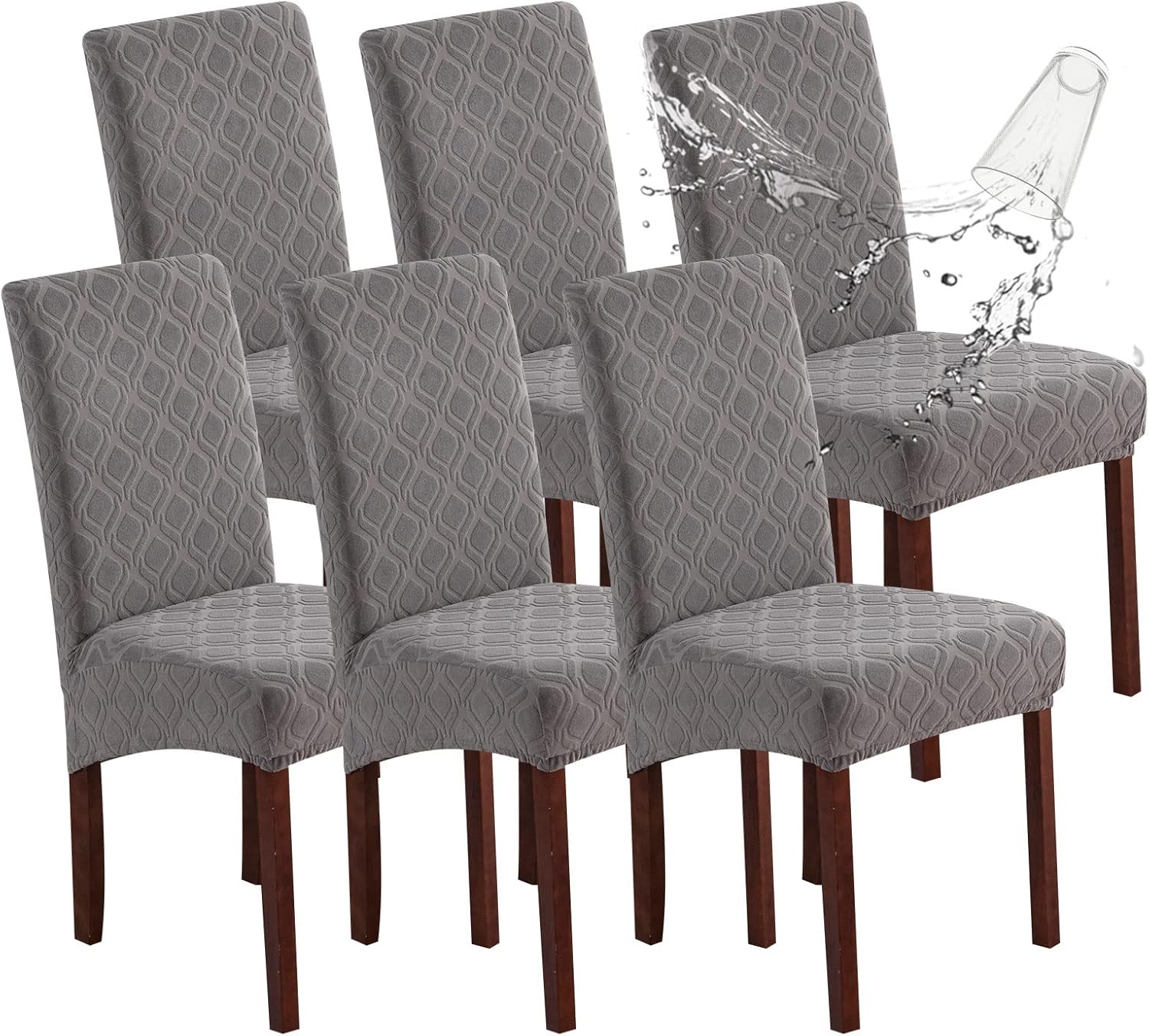 Genina Waterproof Chair Covers for Dining Room, Stretch Jacquard Dining