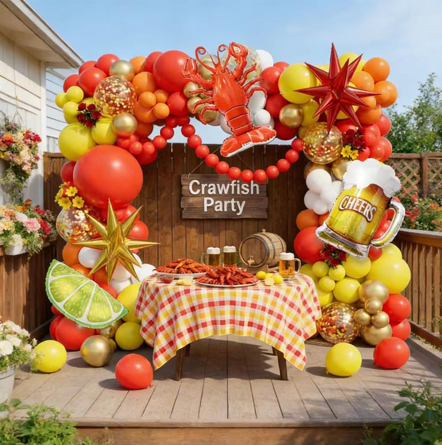 Crawfish Boil Balloon Arch Kit 157PCS, Crawfish Beer Lemon Foil Balloons with Red Yellow Gold Latex Balloons, Seafood Crawfish Party Decorations for Crawfish Boil Birthday Summer BBQ