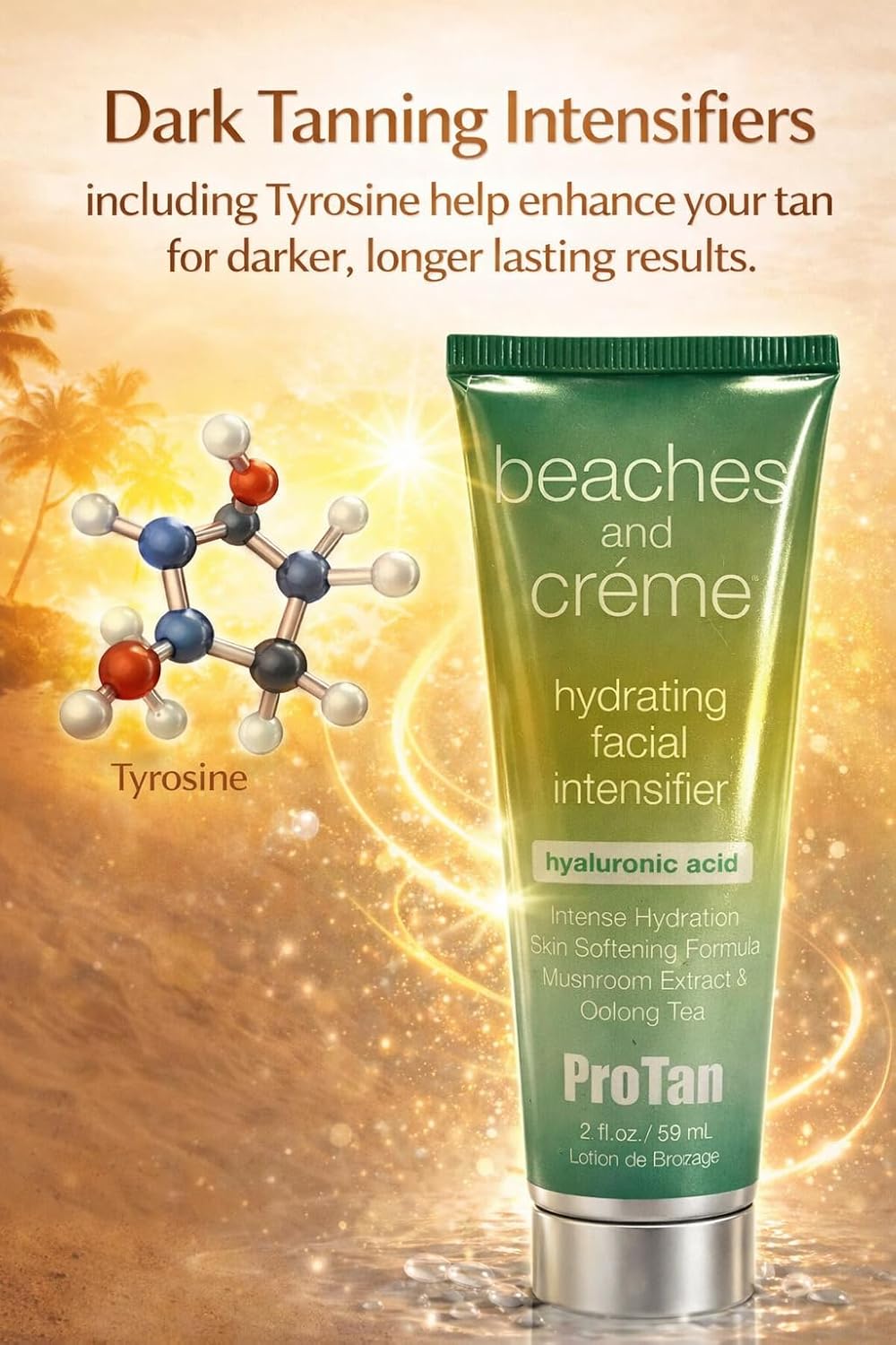 Pro Tan Beaches & Crme Facial Intensifier 2 oz - Deep Skin Tone, Fragrance Free, Antioxidant, Moisturizing, Improves Skin Tone and Radiance, Natural-Looking Tan