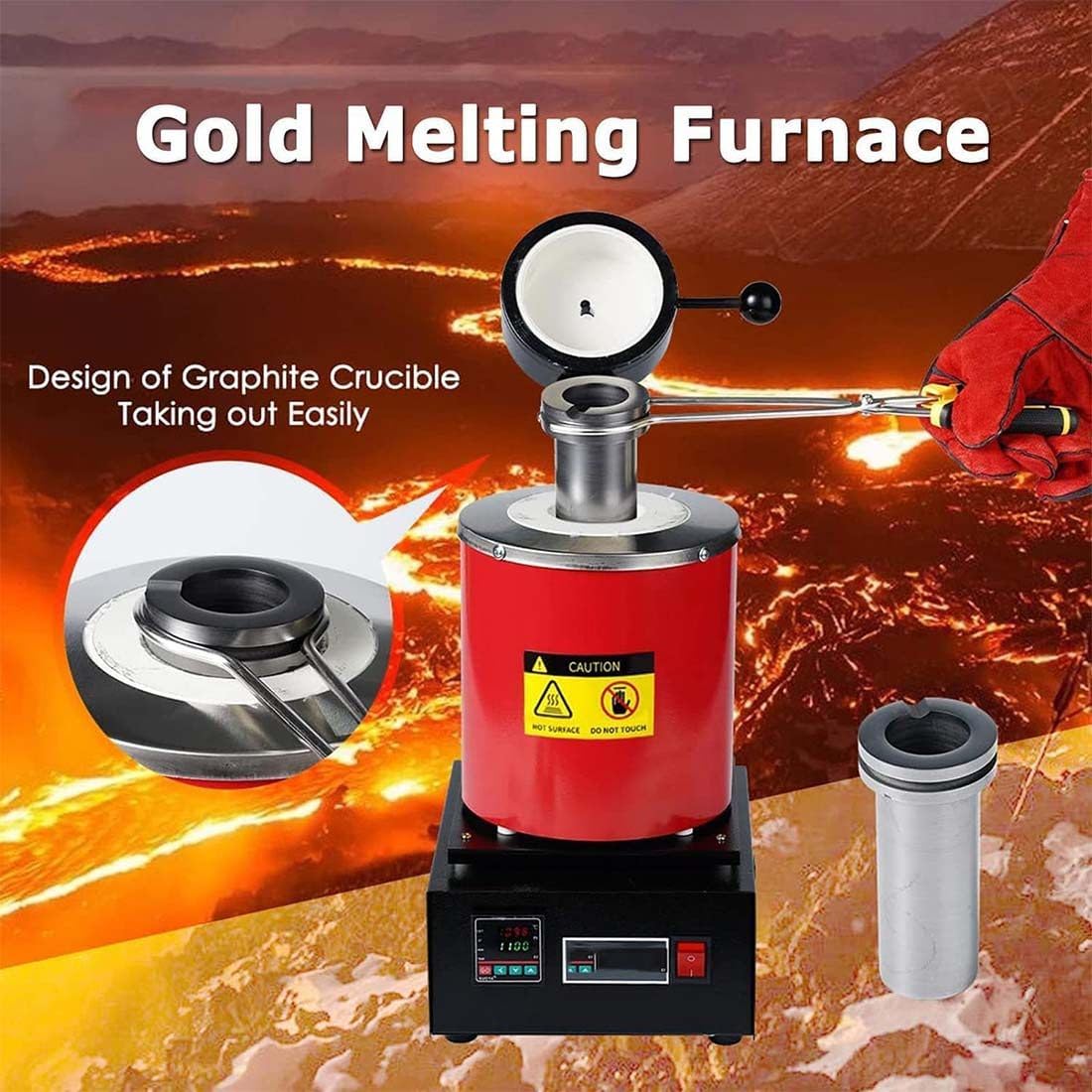 Four De Fusion électrique Automatique,Four De Fusion d'or 1150℃ / 2102℉ Machine De Four De Fusion Numérique,Four De Coulée De Raffinage pour Métaux Or Argent étain Aluminium,Black-3KG