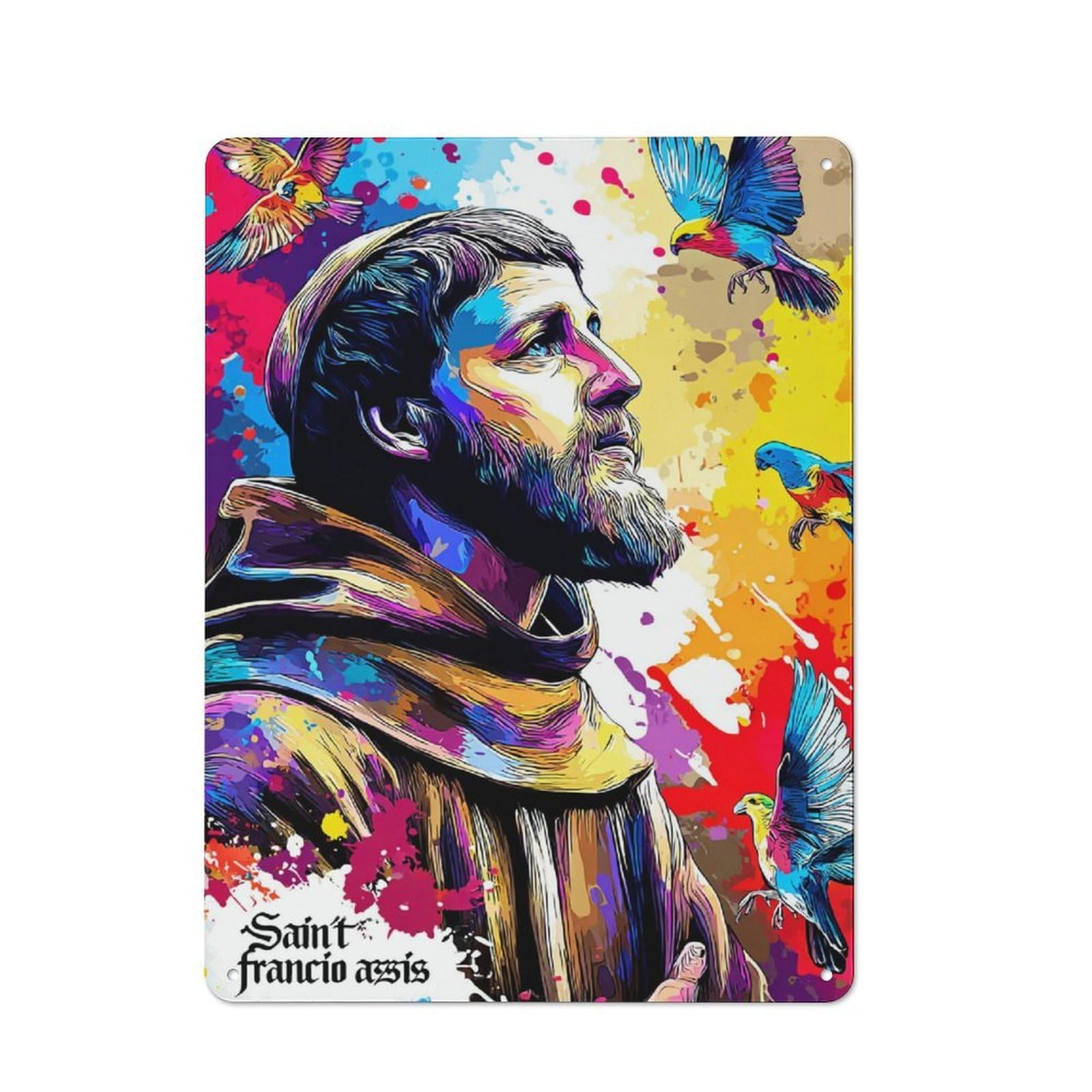 Junmoney Saint Francis Of Assisi A Colorful Tribute - 40X30cm Retro-Style Tin Sign With 1 For Garage Or Workshop, For Vintage Wall Decor Fans, For Metal Sign Collectors