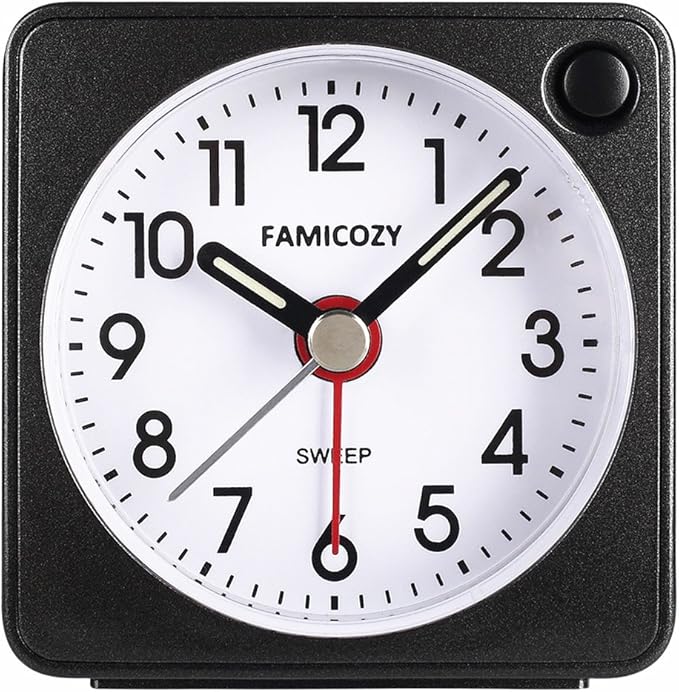 FAMICOZY Mini Size Alarm Clock, Quiet Non Ticking Travel
