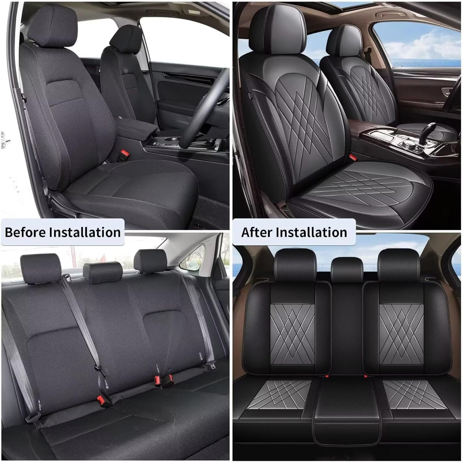 YORKNEIC Car Seat Covers 5 Seats Set for Hyundai Venue 2020-2025 2026 Waterproof Faux Leather Full Set Car Seat Cushions Protector Compatible Airbag (2 Row 5 Seat, Black & Gray)