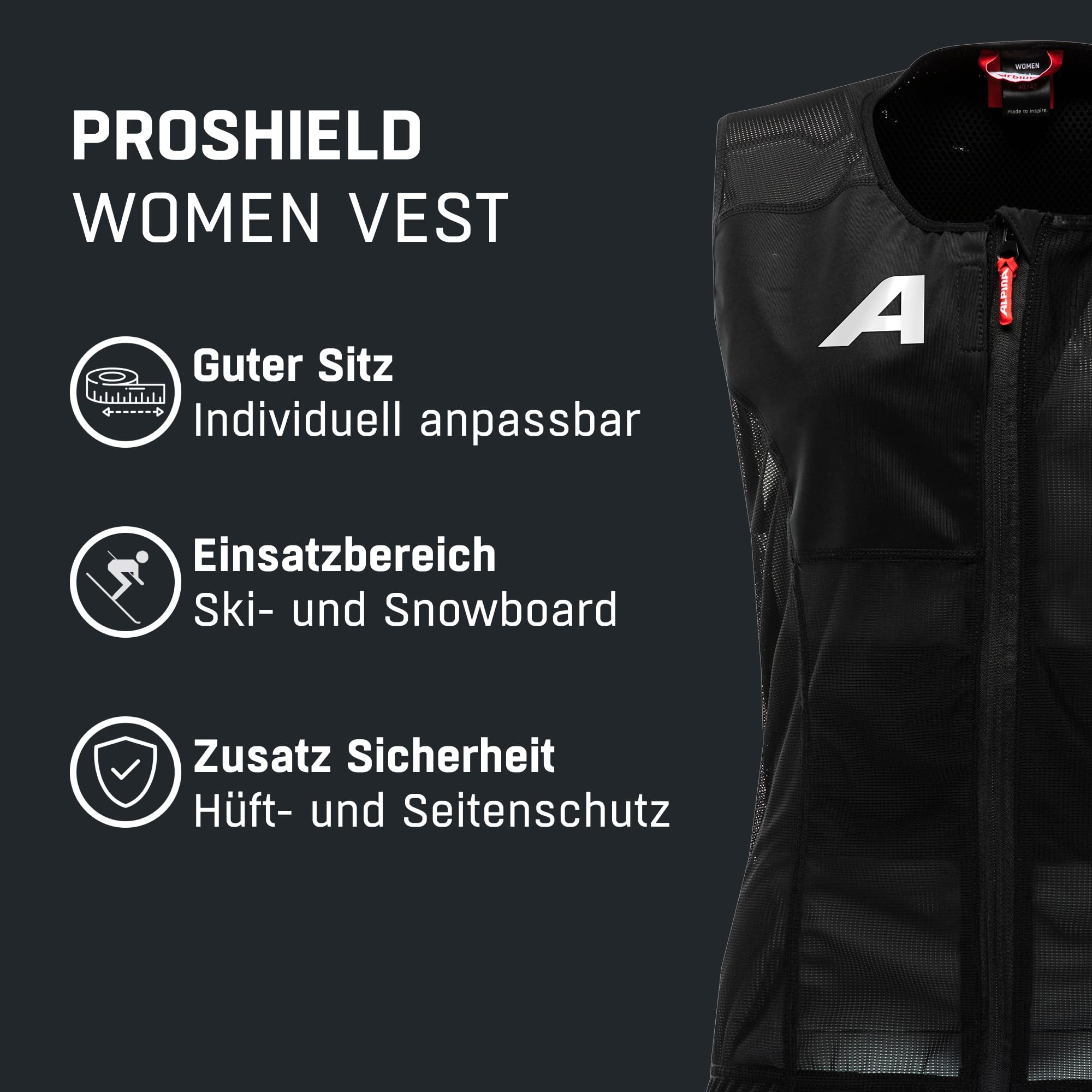ALPINA PROSHIELD WOMEN VEST - Flexibler, Atmungsaktiver & Individuell Einstellbarer Rückenprotektor Für Damen