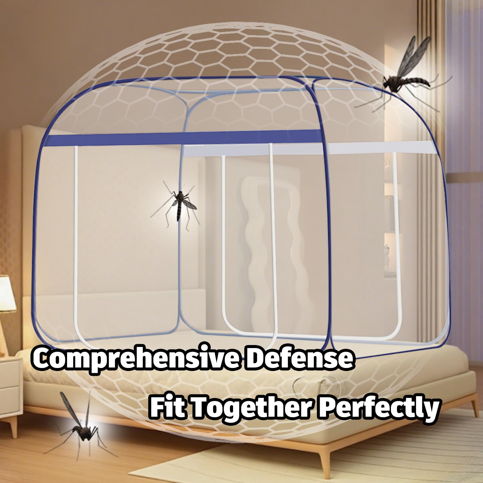 PARFINER Mosquitera desplegable para Patio, Cama, Tienda de campaña tamaño King, mosquitera portátil con Malla Inferior para Exterior o Interior (Gris)