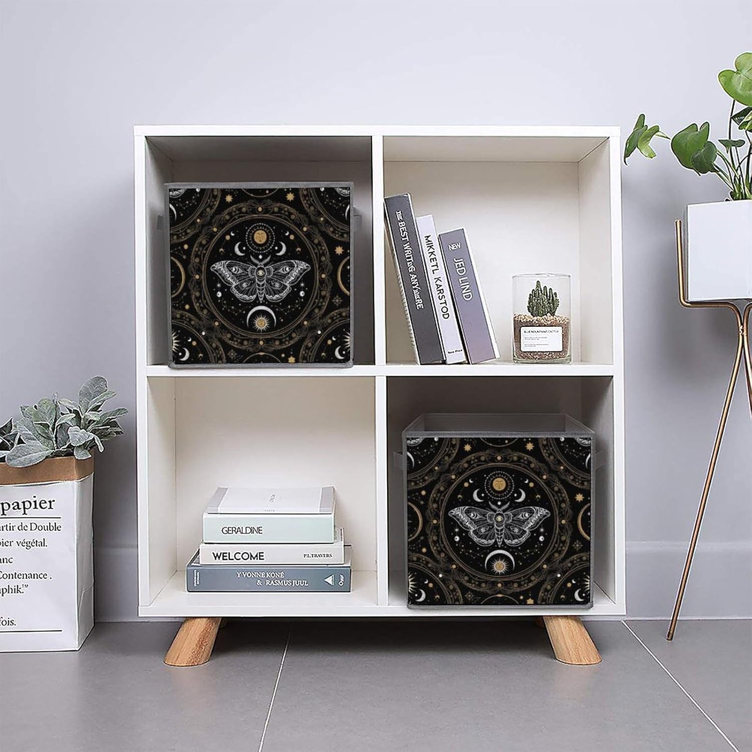 Collapsible Storage Bins with Handles Gothic Witchy Sun Moon Mushroom Moth, Large Capacity Foldable Cube Box for Blankets, Comforters, Pillows, Perfect for Linen Closet Storage