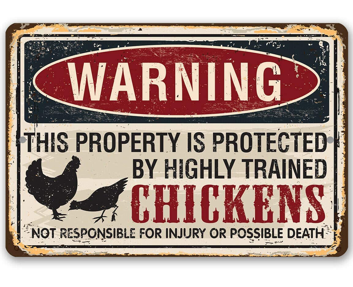 Rifosa A9 12"X8" Warning Property Protected By Chickens Metal Sign Makes A Funny Farm Decor