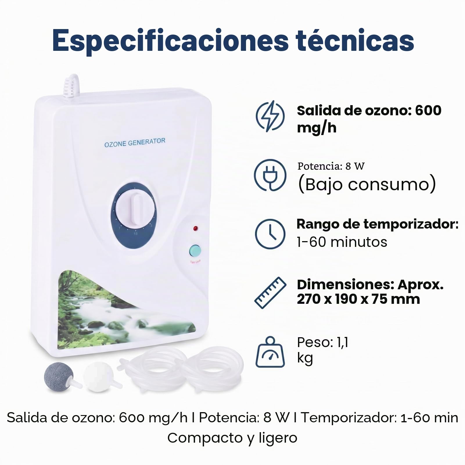 Generador de Ozono Digital con Temporizador, Máquina Purificadora de Agua y Aire O3, Esterilizador para Desinfección de Agua y Oxígeno