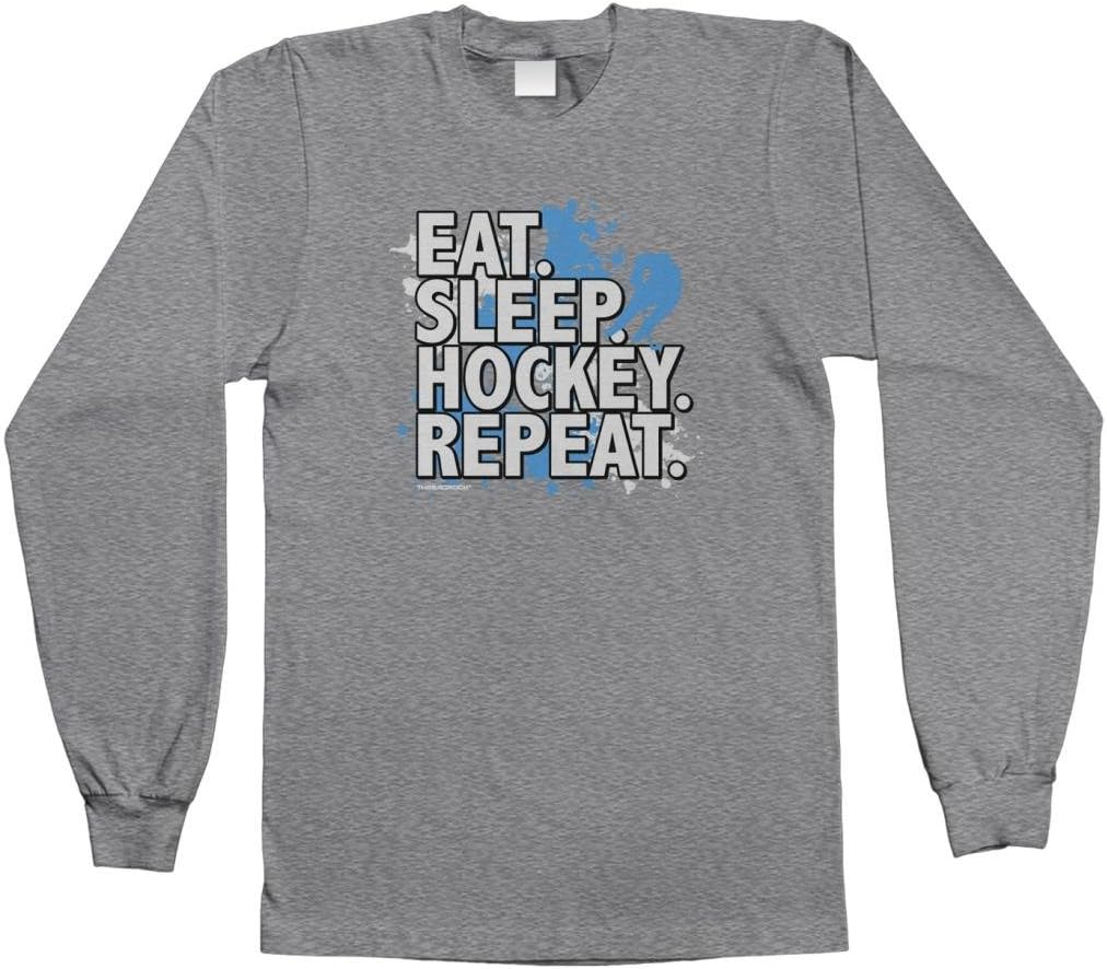 Threadrock Big Boys' Eat Sleep Hockey Repeat Youth Long Sleeve T-Shirt