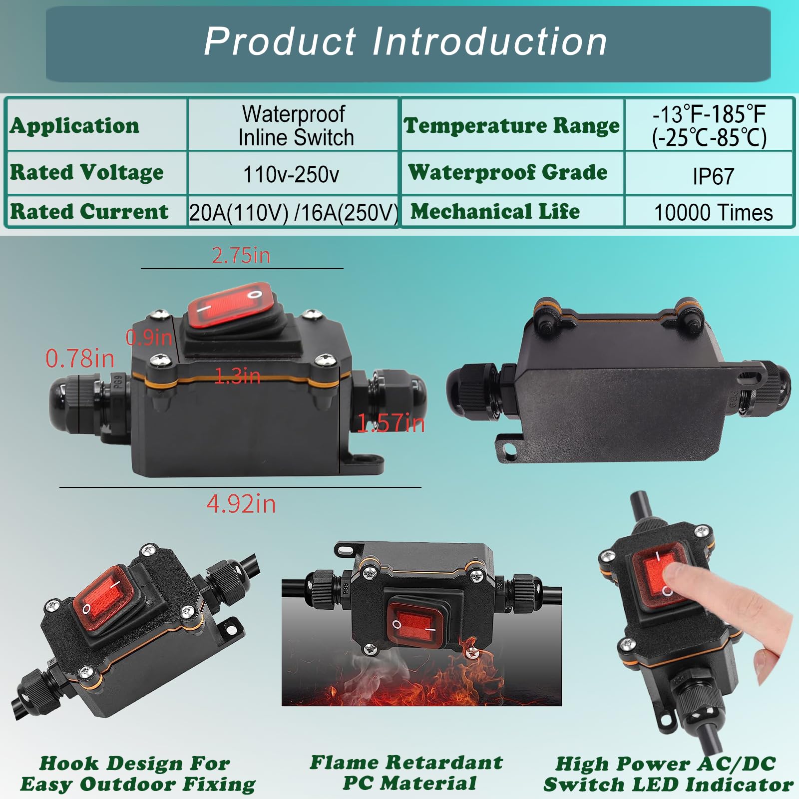 Snapklik.com : KarlKers IP67 Waterproof Inline Cord Switch, Outdoor ON ...