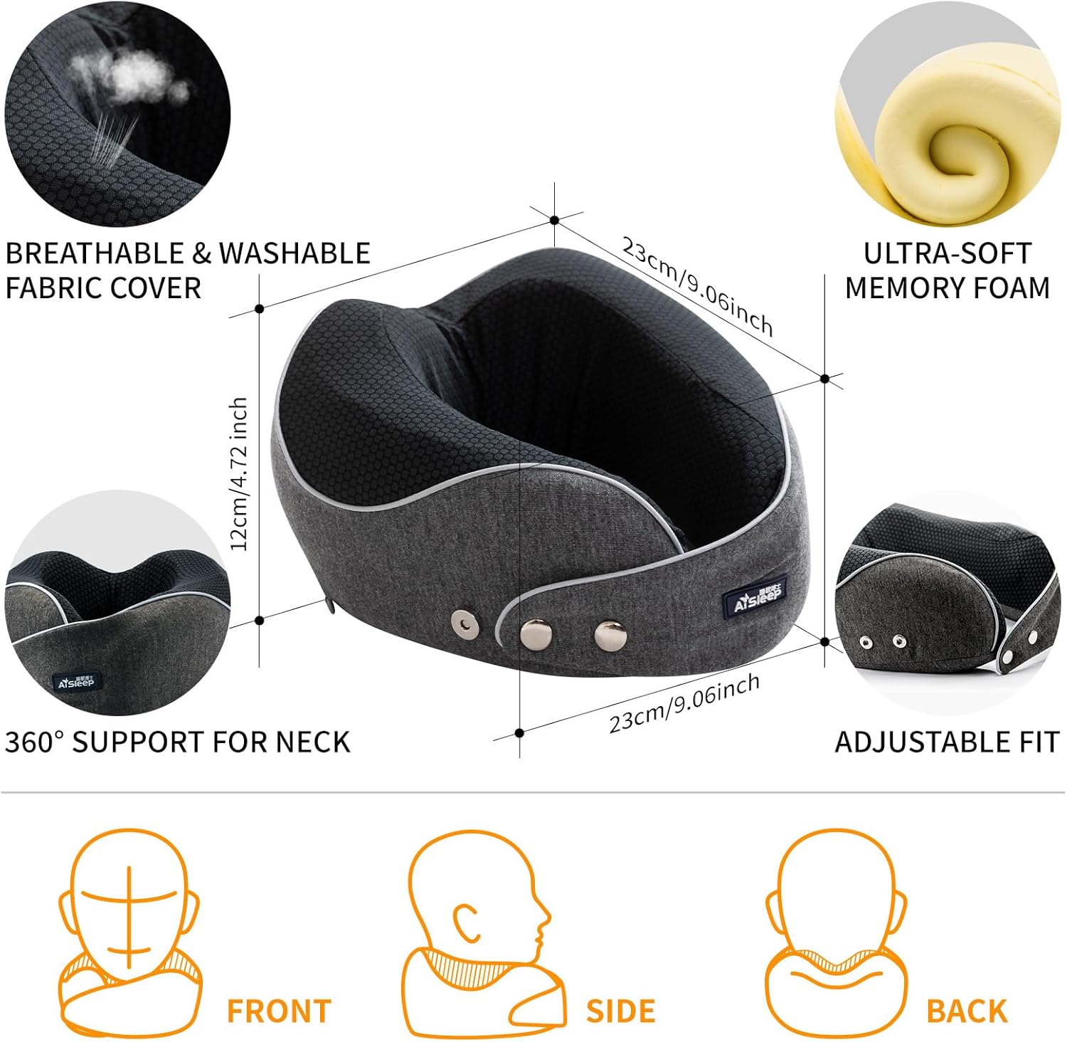 Travel Pillow, Memory Foam Neck Pillow Airplane, Travel Pillows for Airplanes, 360º Ergonomic Design Travel Neck Pillow for Travel, Car Rides, and Home, Ideal for Adults and Kids - Image 5