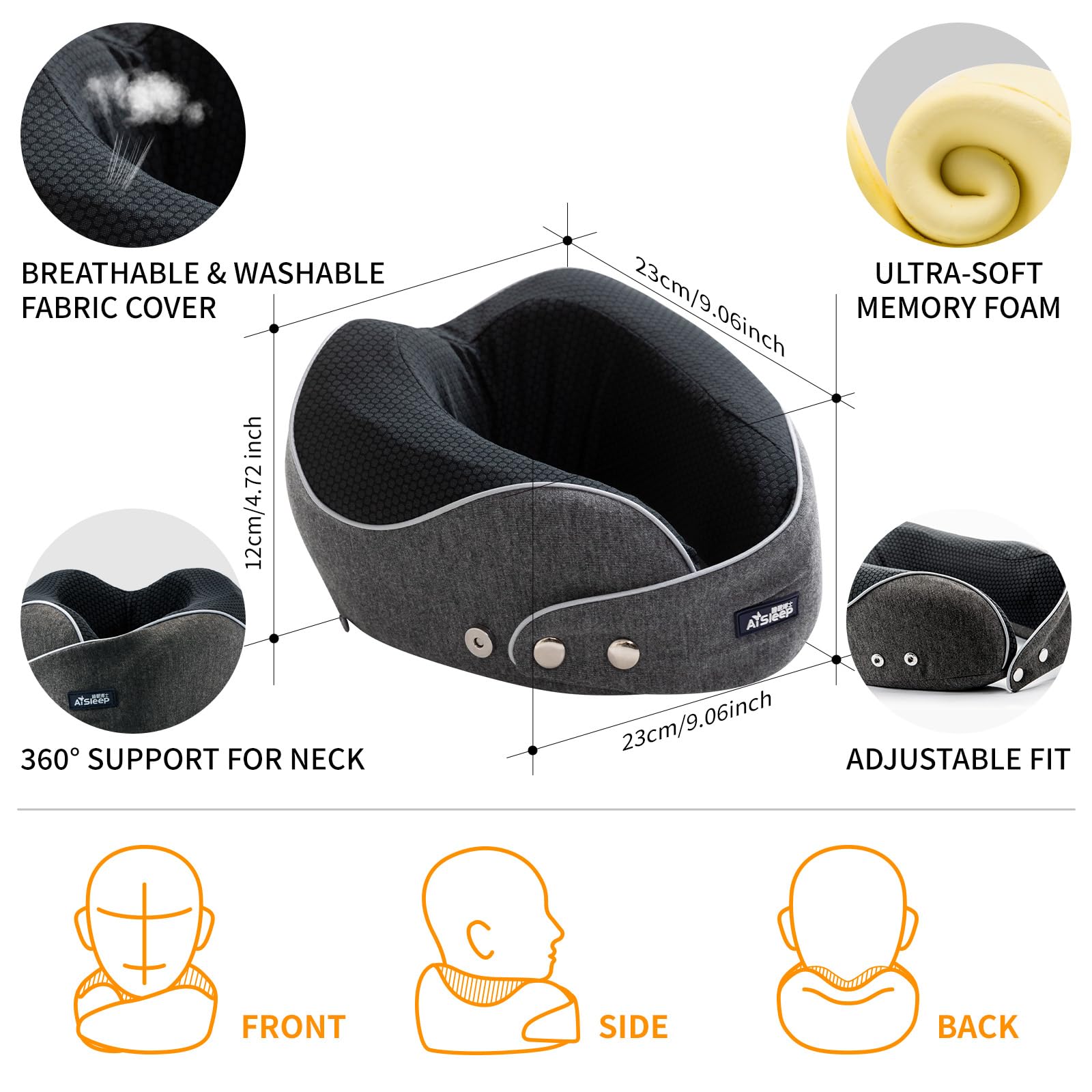 Memory Foam Reisekissen, Nackenkissen Flugzeug & Auto, 360° Support Memory Foam Reisekissen Verstellbar, ideal zum Schlafen im Flugzeug, Auto, Zug, Ergonomisches Nackenhörnchen Erwachsene