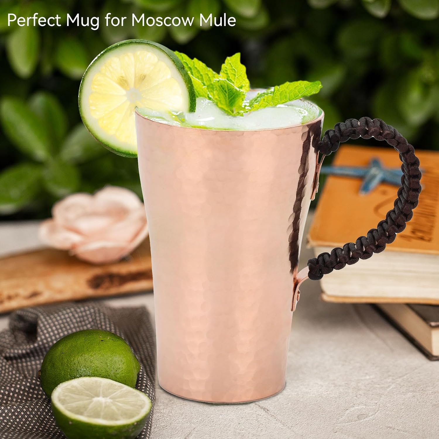 Pure Copper Cup, 13 oz Hammered Copper Moscow Mule Mug with Handle, Handcrafted Tumbler for Water, Cocktails, Coffee, Beer, Copper Gift for Him (Hammered Pattern)