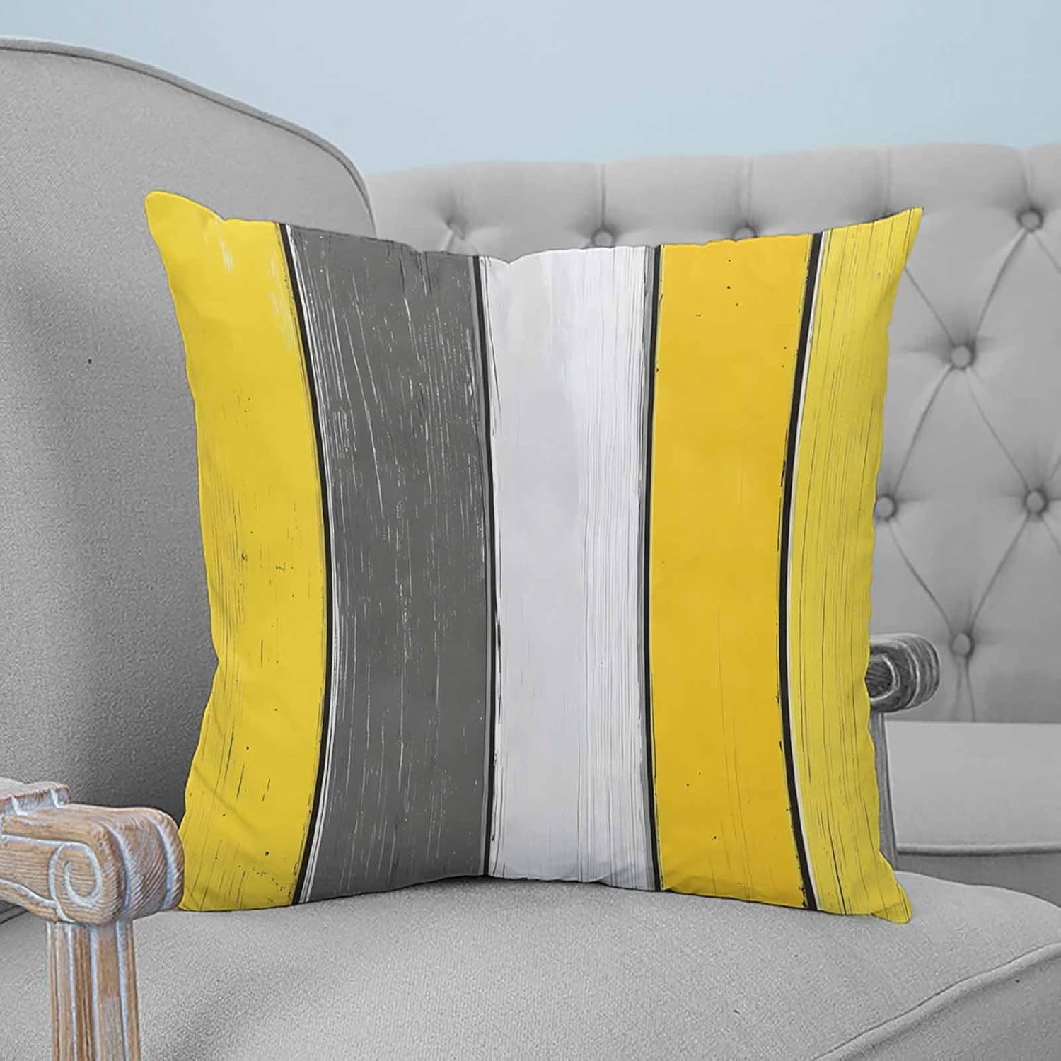 Gray Yellow Stripes Decorative Throw Pillow Cover Pack of 2, Vintage White Wooden Abstract Cushion Cases Modern Accent Square Pillowcase for Couch Sofa Bedroom Living Room 20x20 Inch