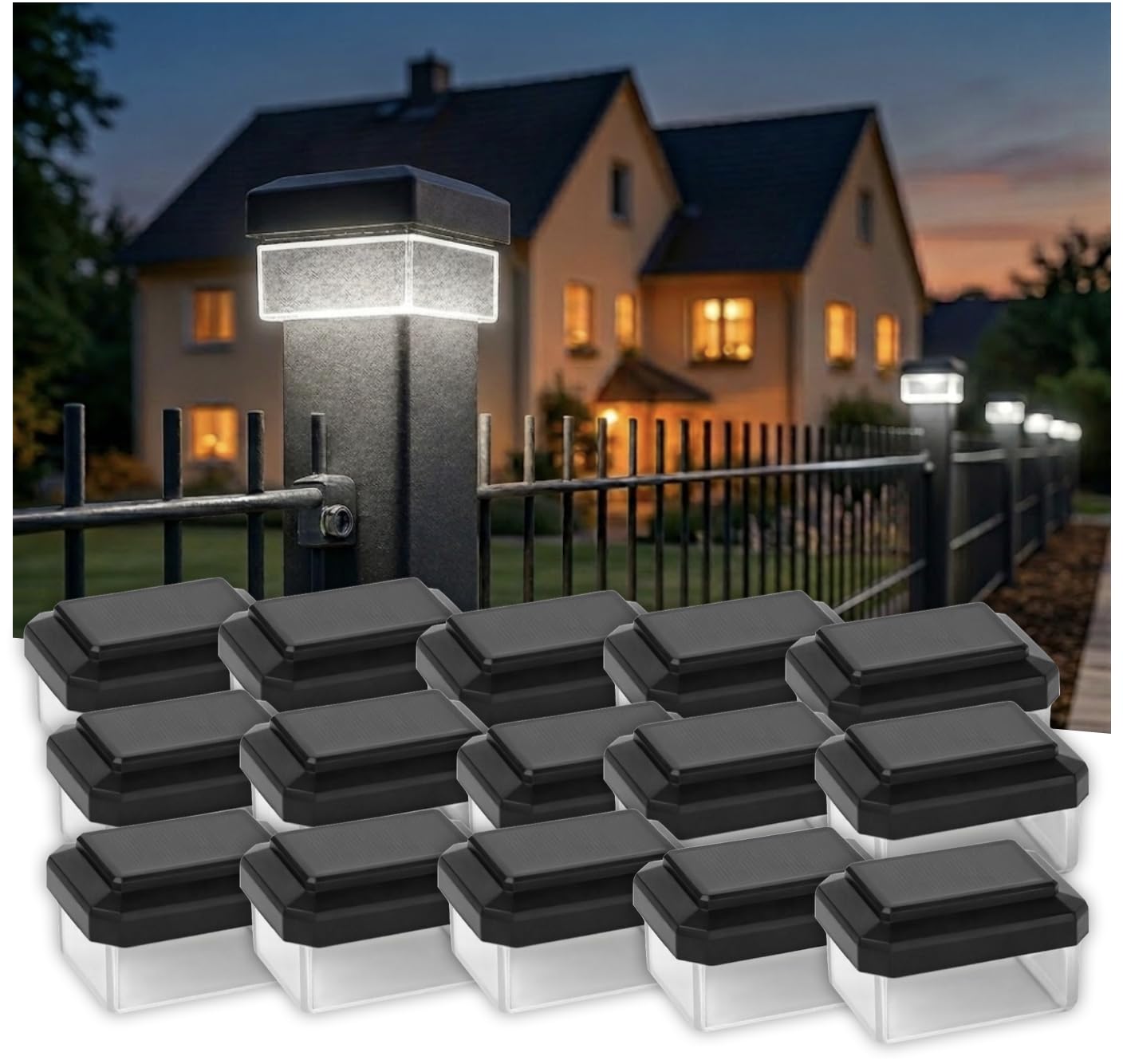 6040. Solar Zaunleuchte LED 15er Pack – Zaunbeleuchtung Solar für Doppelstabmattenzaun – Stabmattenzaun Beleuchtung Außen Neutralweiß 4000K IP65 Wetterfest Beleuchtung