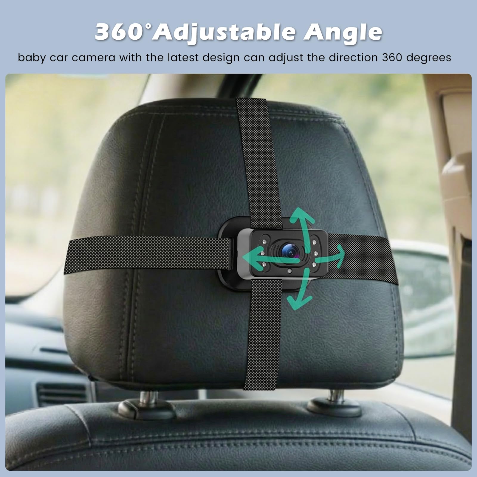 Caméra pour Siège Bébé: écran IPS HD Ultra-Large de 6,9" avec Deux Caméras Arrière - Fonction de Vision Nocturne et D'une Caméra Pivotante à 360° pour Surveiller Les Enfants et Les Animaux Domestiques